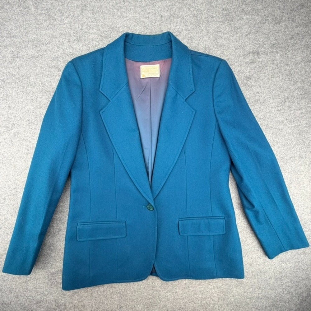Vintage Pendleton Women’s Size 12 Teal Blue 100% Virgin Wool Blazer Jacket USA